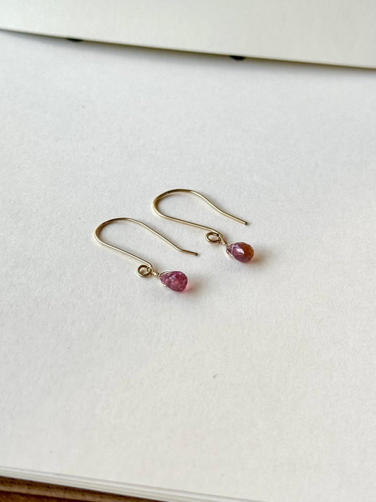 14 k gold earrings with pink tourmaline